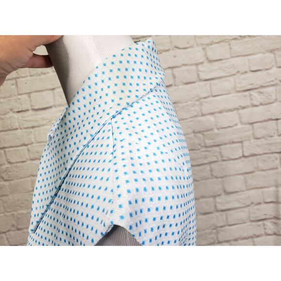 Vintage 1970s Volup Sheath Dress Blue White Dot Pointed Collar Belted Sz 20 - Picture 11 of 12